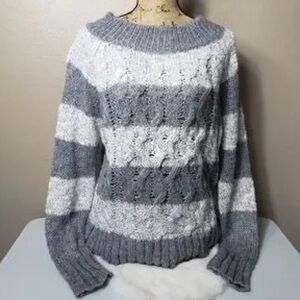 Chic Off-the-Shoulder Gray and White Sweater